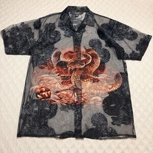 VTG Trust Couture Camp Collar Shirt Men's XL Mesh Snake AOP Black
